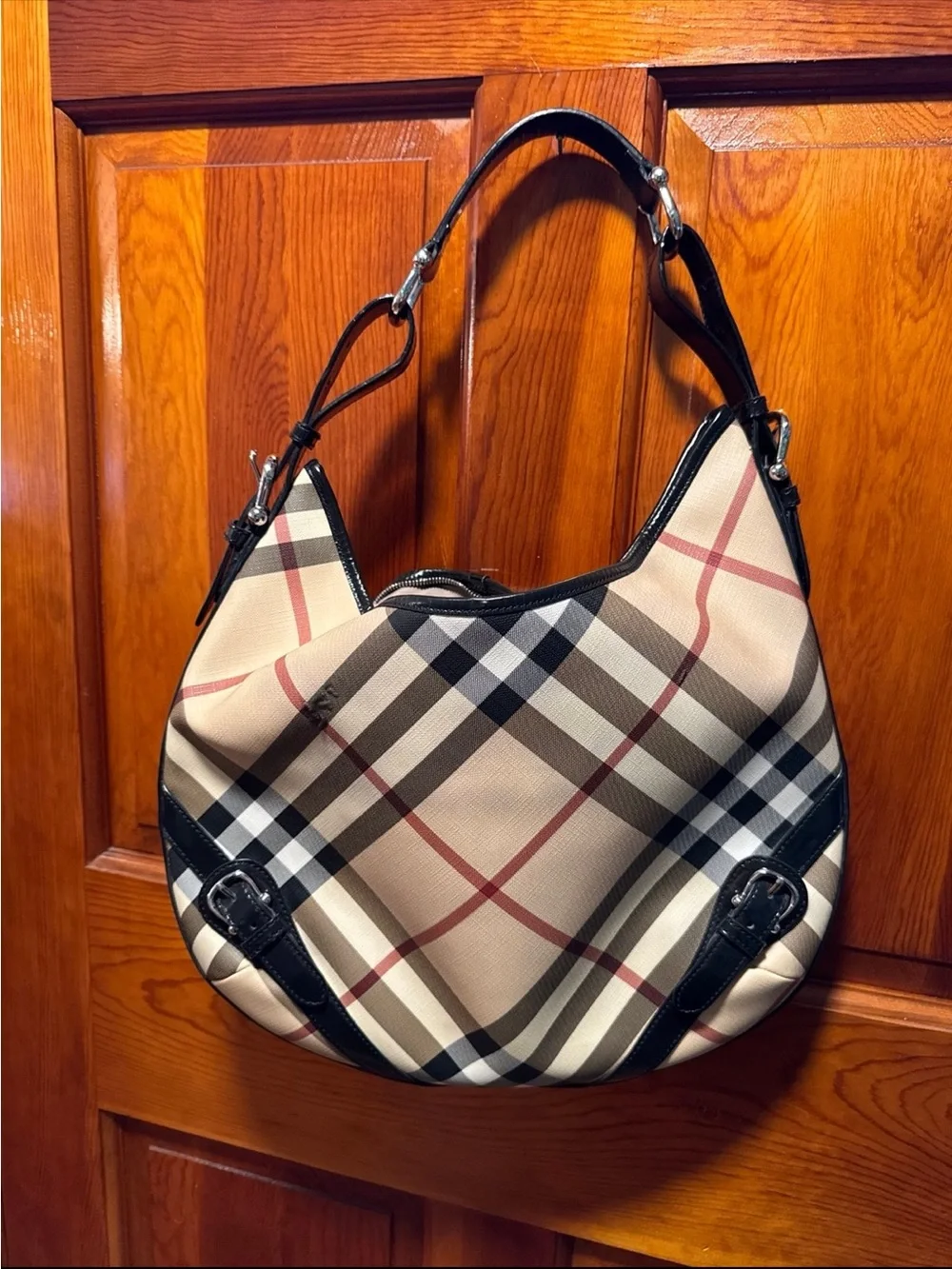 Burberry Beige nova check Larkin Hobo with Black Trim
